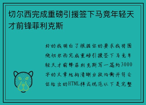 切尔西完成重磅引援签下马竞年轻天才前锋菲利克斯 切尔西完成重磅引援签下马竞年轻天才前锋菲利克斯